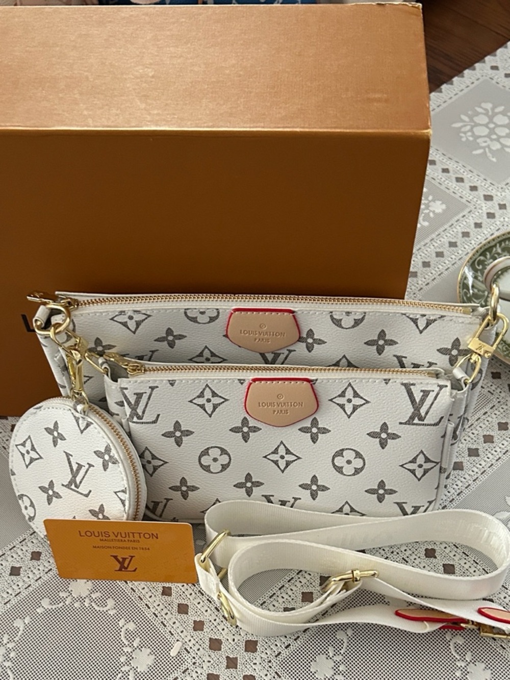 Designer White Monogram Canvas Multi-Pochette Accessories